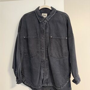 ZARA Womens Washed Navy Oversized Jacket